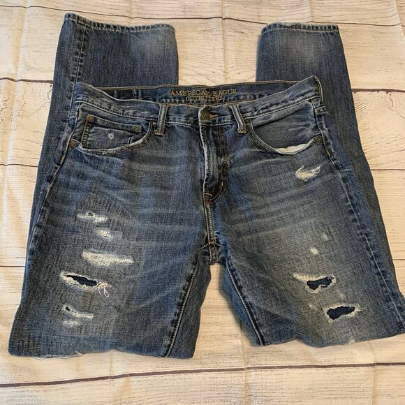 American Eagle Outfitters Mens Size 34x34 Original Straight Distressed Jeans - Picture 8 of 12